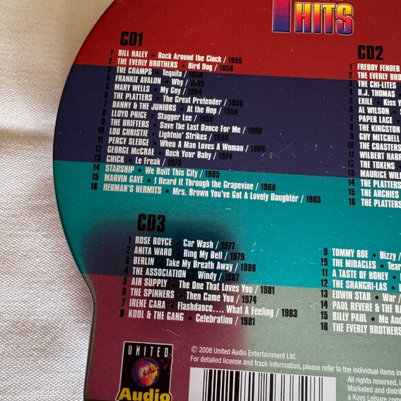 United Audio Entertainment Embossed Tin - 3 CD Set - #1 Pop Hits - 48 Tracks - Picture 5 of 9